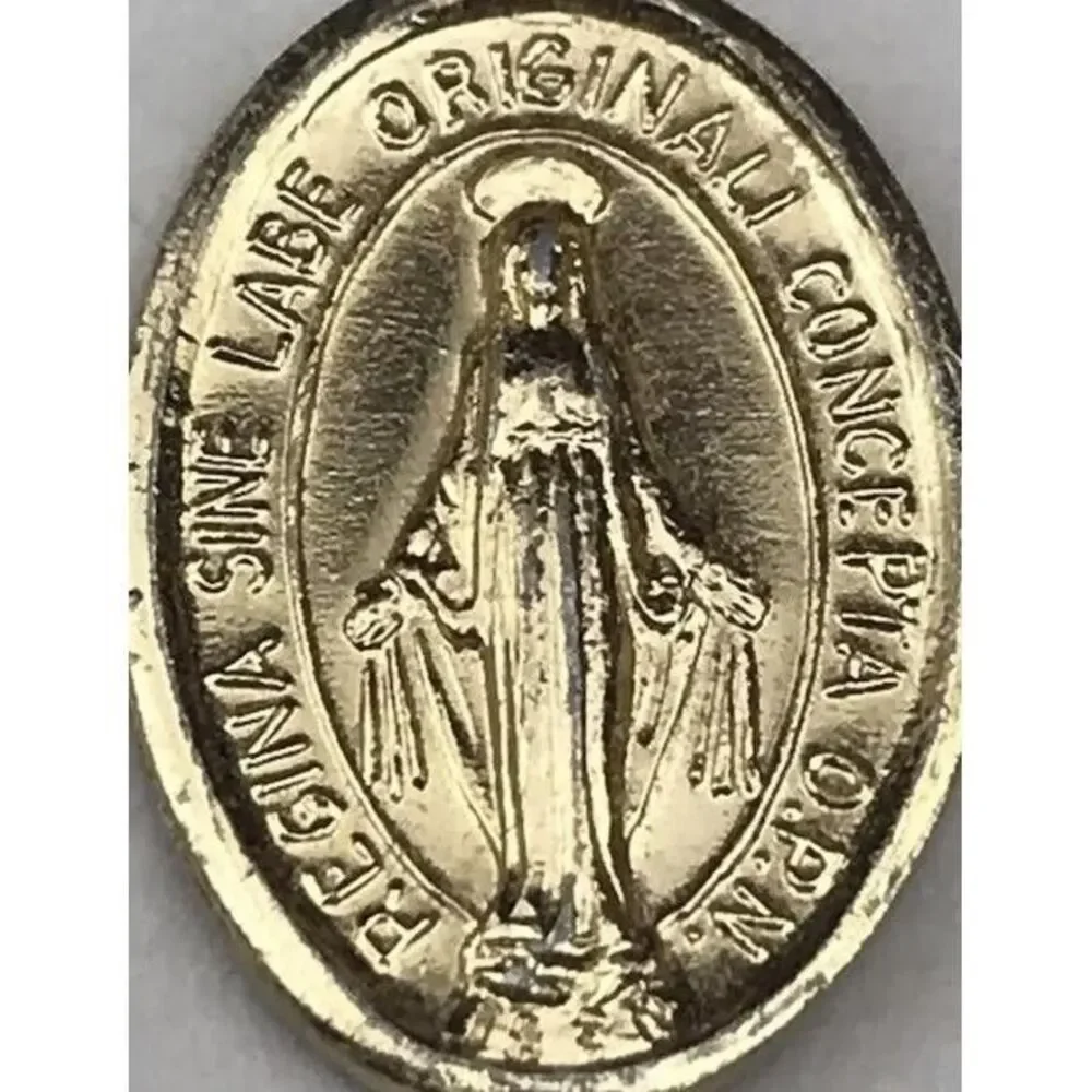 Regina Sine Labe Catholic Medal Pendant Vintage Pin Italy Gold Tone Small